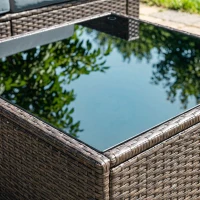 Outsunny 3 Pieces Patio Furniture Set with Cushions, Outdoor PE Rattan Wicker Conversation Corner Sofa Set with Glass Top Table(m-11)