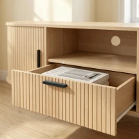HOMCOM TV Stand for TVs up to 60", Modern Entertainment Center with Curved Sliding Doors and Storage, Natural Wood(m-9)
