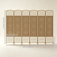 HOMCOM 6 Panel Folding Room Divider, Portable Privacy Screen, Wave Fiber Room Partition for Home Office, Natural(m-3)