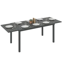 Outsunny Expandable Outdoor Dining Table for 6-8 People, 59"-89" Aluminum Patio Dining Table with Slatted Top, Dark Grey(m-9)