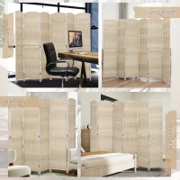 HOMCOM 6 Ft Tall Folding Room Divider, 6 Panel Portable Privacy Screen, Hand-Woven Partition Wall Divider, Light Oak(m-7)