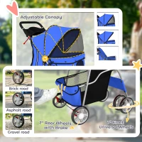 PawHut Pet Stroller with Reflective Strips, Foldable Cat Stroller with 360° Swivel Wheels for Small Dogs and Cats, Blue(m-6)