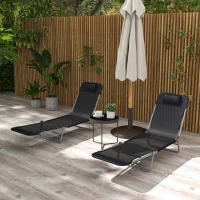 Outsunny Folding Outdoor Lounge Chair Set of 2, Reclining Tanning Chair with 5-Position Adjustable Backrest, Black(m-8)