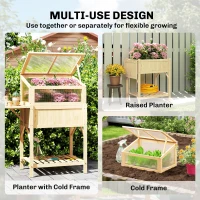 Outsunny Raised Garden Bed Planter with Cold Frame, Wooden Elevated Planter Box with Folding Side Table and Shelf, Natural Wood(m-5)