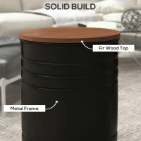HOMCOM Round Side Table Set of 2, Nesting Coffee Tables w/ Wooden Lid, Metal Frame and Hidden Storage Space for Bedroom, Black(m-6)