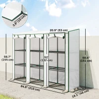 Outsunny Lean-to Greenhouse with 3 Tier Shelves, Mini Greenhouse with 3 Roll-Up Doors for Indoor Outdoor, White(m-3)