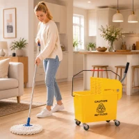 HOMCOM Compact Mop Bucket with Wringer, Mop Bucket on Wheels, 5 Gallon, Separate Dirty and Clean Water, Yellow(m-1)