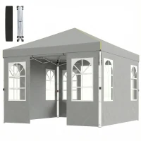 Outsunny 9.6 x 9.6 ft Pop Up Canopy Tent with 4 Sidewalls, UPF 50+ 1-Button Push Easy Setup Outdoor Instant Canopy, Light Grey(m-2)