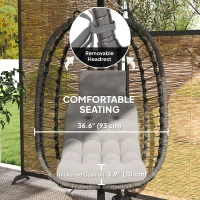 Outsunny Hanging Egg Chair with Stand, Foldable Wicker Rattan Swing Chair with Thick Cushion, Headrest, Light Grey(m-5)