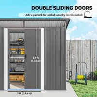 Outsunny 9' x 6.5' Outdoor Metal Garden Shed Utility Tool Storage Steel Backyard Storage House, Light Grey(m-5)
