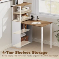 HOMCOM Folding Computer Desk with 4-Tier Bookshelf Space-Saving Home Office Desk, Natural(m-5)