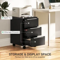 HOMCOM 3 Drawer File Cabinet with Wheels, Vertical Filing Cabinet with Lock, Black(m-4)