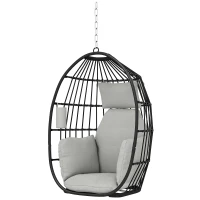 Outsunny Hanging Egg Chair Without Stand, Foldable Basket Swing Chair with Head Pillow, Soft Cushion and Cup Holder, Dark Grey(m-2)