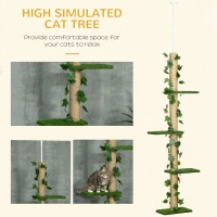 PawHut 4-Tier Floor to Ceiling Cat Tree, Height(80-95Inches)Adjustable, Tall Cat Tower w/ Anti-Slip Kit, Leaves, Multi-Layer Activity Centre w/ Scratching Post(m-4)
