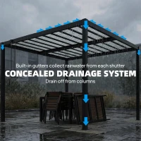 Outsunny 9.5 x 10 ft Louvered Pergola with PC Roof, Aluminium Outdoor Pergola Gazebo with Drainage Gutters, Handle, Clear(m-6)