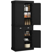 HOMCOM 72" Tall Pantry Cabinet, Kitchen Storage Cabinet with 4 Doors, Drawer and 2 Adjustable Shelves, Black Wood Grain(m-9)