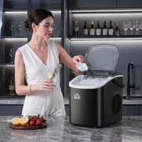 HOMCOM Portable Ice Maker Countertop with Handle, Self Cleaning Ice Maker Machine with Scoop and Basket, 26lbs/24Hrs, Black(m-8)