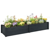 Outsunny Vinyl Raised Garden Bed Kit, 6.5 x 2 x 1ft Elevated Garden Box with Divider and Open Bottom, Grey Wood Effect(m-9)