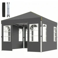 Outsunny 9.6 x 9.6 ft Pop Up Canopy Tent with 4 Sidewalls, UPF 50+ 1-Button Push Easy Setup Outdoor Instant Canopy, Dark Grey(m-2)