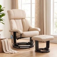 HOMCOM Massage Recliner Chair with Ottoman, 360° Swivel Recliner and Footstool, 10-Point Vibration, Beige(m-2)