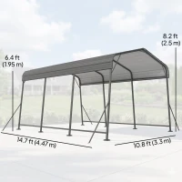 Outsunny 11 x 15FT Metal Carport, Heavy-Duty Carport Canopy with Reinforced Frame & Galvanized Steel Roof, Dark Grey(m-3)