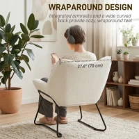 HOMCOM Accent Chair, Sherpa Fleece Armchair with Wide Backrest and Metal Legs, White(m-6)