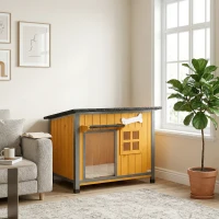 PawHut Outdoor Dog House with Anti-Chewing Steel Frame, Openable Roof, Removable Floor, Door Curtain, Yellow(m-8)