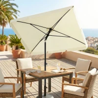 Outsunny 6.5x4ft Rectangle Patio Umbrella Aluminum Tilt Adjustable Garden Parasol  Sun Shade Outdoor Canopy Cream White(m-10)