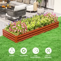 Outsunny 8 x 3 x 1ft Galvanized Raised Garden Bed, Reinforced Outdoor Planter Box with Open Bottom, Brown(m-6)