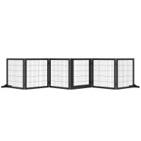 PawHut Wooden Freestanding Pet Gate w/ 2 Support Feet, Black(m-2)
