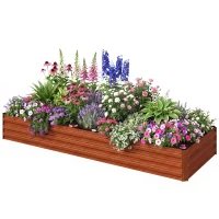 Outsunny 8 x 3 x 1ft Galvanized Raised Garden Bed, Reinforced Outdoor Planter Box with Open Bottom, Brown(m-2)