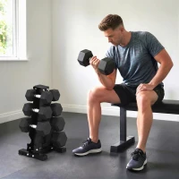 Soozier Hex Dumbbell Weight Set with Vertical Rack, 180lbs Rubber-Coated Dumbbells with Non-Slip Handles(m-8)
