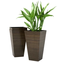 Outsunny Tall Planter for Outdoor Plants Set of 3, 28 Inch Taper Planter with Drainage Holes, Brown(m-9)