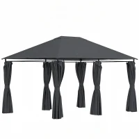 Outsunny 13'x 10' Soft-top Steel Patio Gazebo Canopy Party Tent with 6 Removable Curtains and Drainage Holes, Dark Grey(m-9)
