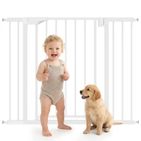PawHut Baby Gate, Pet Safety Gate Pressure Fit, Wide with Two-Way Open, Auto-Close for Stair, Doorways, Hallways, 30"H, White(m-9)