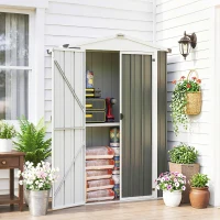 Outsunny Outdoor Storage Shed Apex Roof Metal Garden Shed with Shelf for Backyard, Light Grey(m-1)