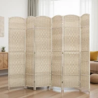 HOMCOM 6 Ft Tall Folding Room Divider, 6 Panel Portable Privacy Screen, Hand-Woven Partition Wall Divider, Light Oak(m-8)
