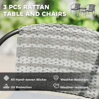 Outsunny Outdoor Bistro Set, 3 Piece Wicker Patio Furniture Set with Armchairs, 2-Tier Glass Table, Cushions, Dark Grey(m-4)