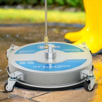 Outsunny 16" Pressure Washer Surface Cleaner with 4 Wheels, Stainless Steel Power Washer Surface Cleaner with 1/4" Quick Connector, 2 Extension Wands, 3600 PSI, Silver(m-8)