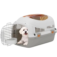 PawHut Hard-Sided Travel Pet Carrier, Plastic Dog and Cat Kennel for Small Dogs and Cats, Portable Crate with Steel Wire Door(m-9)