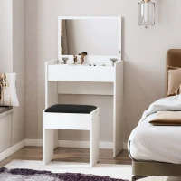 HOMCOM Modern Vanity Set with Makeup Table and Cushioned Stool, Dressing Table with Flip Top and Mirror for Bedroom, White(m-9)