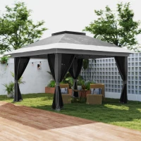 Outsunny 11.7' x 11.7' Pop Up Canopy Tent with Netting, UPF50+ Instant Sun Shelter with Wheeled Carry Bag and Sand Bags(m-1)