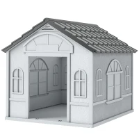 PawHut 26" Plastic Dog House Outdoor with Air Vents, for Small Medium Dogs, Grey(m-2)