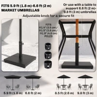 Outsunny 40 lbs Steel Square Umbrella Base Stand w/ Adjustable Knob Parasol Stand Garden Patio Outdoor Home, Black(m-4)