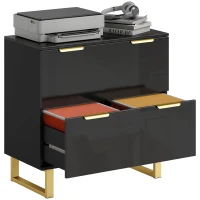 HOMCOM Lateral File Cabinet with 2 Drawers, Modern Filing Cabinet for Letter/A4/Legal Size Files, High Gloss Black(m-9)