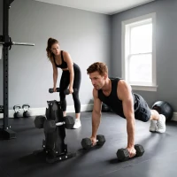 Soozier Hex Dumbbell Weight Set with Vertical Rack, 120lbs Rubber-Coated Dumbbells with Non-Slip Handles(m-1)