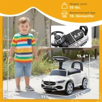 Qaba Mercedes-Benz C-Class Licensed Kids Ride On Car, Foot-to-Floor Toy with Anti-Tip Design, Horn & Start Sound, White(m-3)