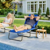 Outsunny Folding Chaise Lounge Chair, Reclining Beach Tanning Chair with Face Hole, Pillow, 4-Position Adjustable Lay Flat Sun Lounger, Steel Frame for Outdoor Patio Pool, Blue(m-8)