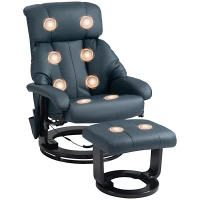 HOMCOM Massage Recliner Chair with Ottoman, 360° Swivel Recliner and Footstool, 10-Point Vibration, Blue(m-1)