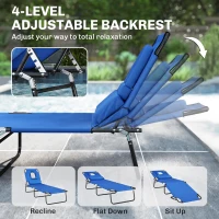 Outsunny Folding Chaise Lounge Chair, Reclining Beach Tanning Chair with Face Hole, Pillow, 4-Position Adjustable Lay Flat Sun Lounger, Steel Frame for Outdoor Patio Pool, Blue(m-5)